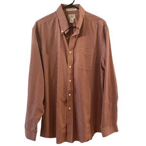 LL Bean Brick Red Wrinkle Resistant Checkered Cotton Button Down